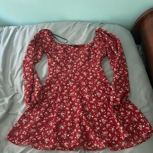 Forever 21 dark red floral dress women’s xs long sleeve